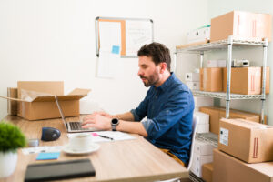 Small business owner setting up inventory accounting in accounting software