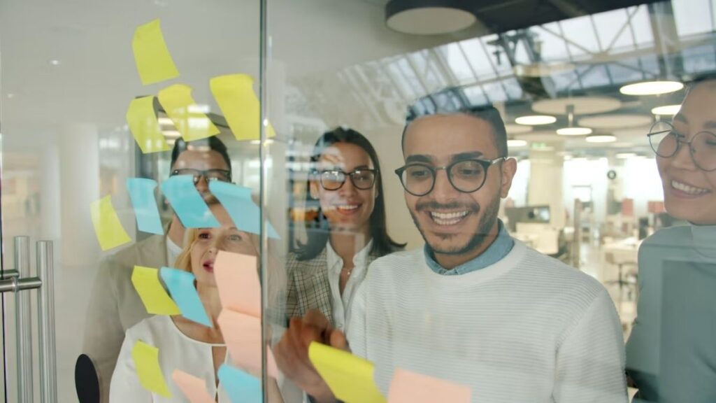 Team collaborating in an office