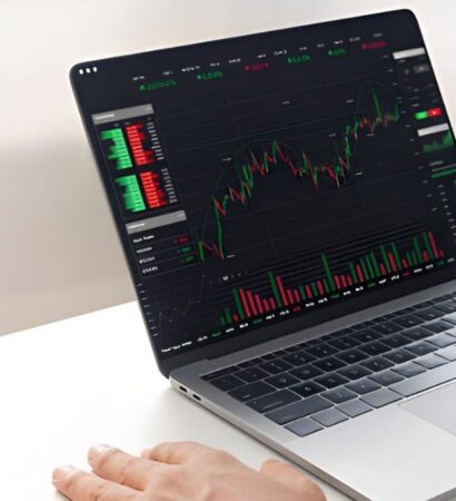 Financial charts on laptop