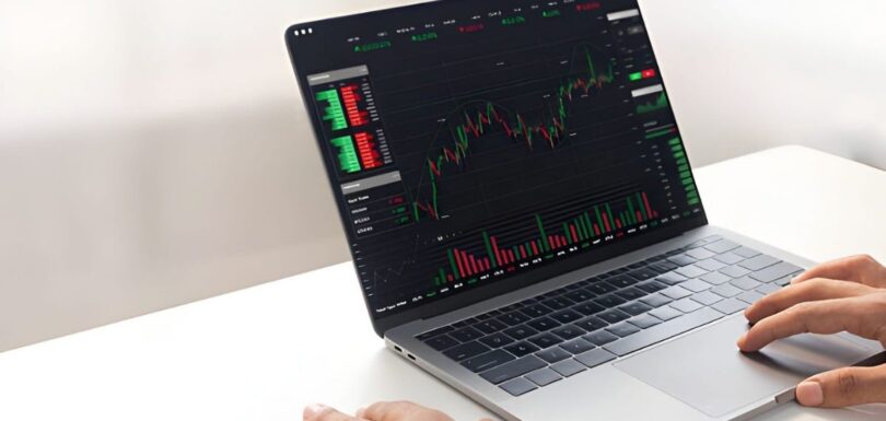 Financial charts on laptop