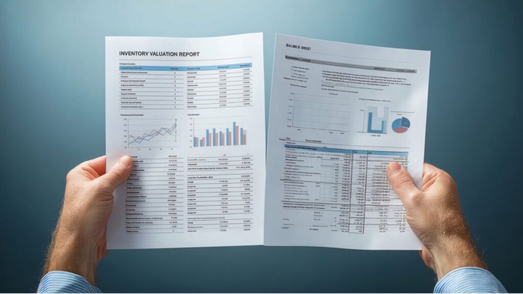 Inventory valuation report and balance sheet for stock management